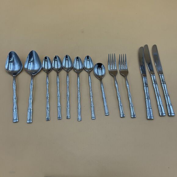 MCM Vintage Sunshine BAMBOO Set of 13 Stainless Flatware Korea Silverware - Picture 1 of 7
